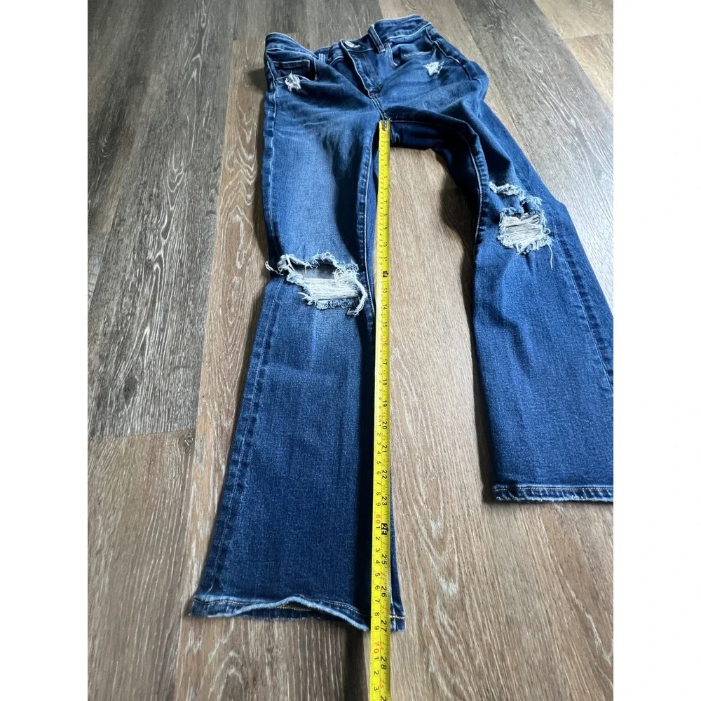 American Eagle Skinny Kick Crop Jeans Women 8 Blue Distressed Hi-Rise Stretch
